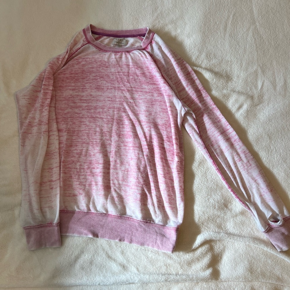 Zara Women’s Pink and White Crew Neck Sweater